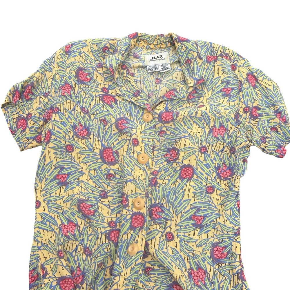 Flax by Jeanne Engelhart Hawaiian Print Button Top